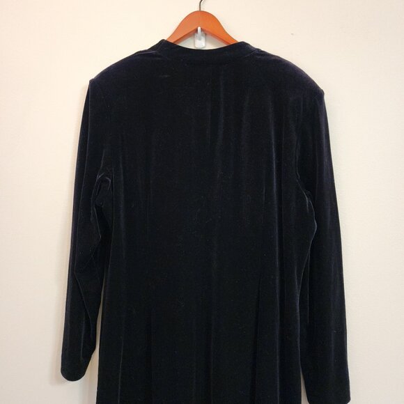 Vtg Donna Ricco Black Velvet Sparkly Midi Dress Sz 24 VNeck Long Slv Wimsigoth - Picture 11 of 15